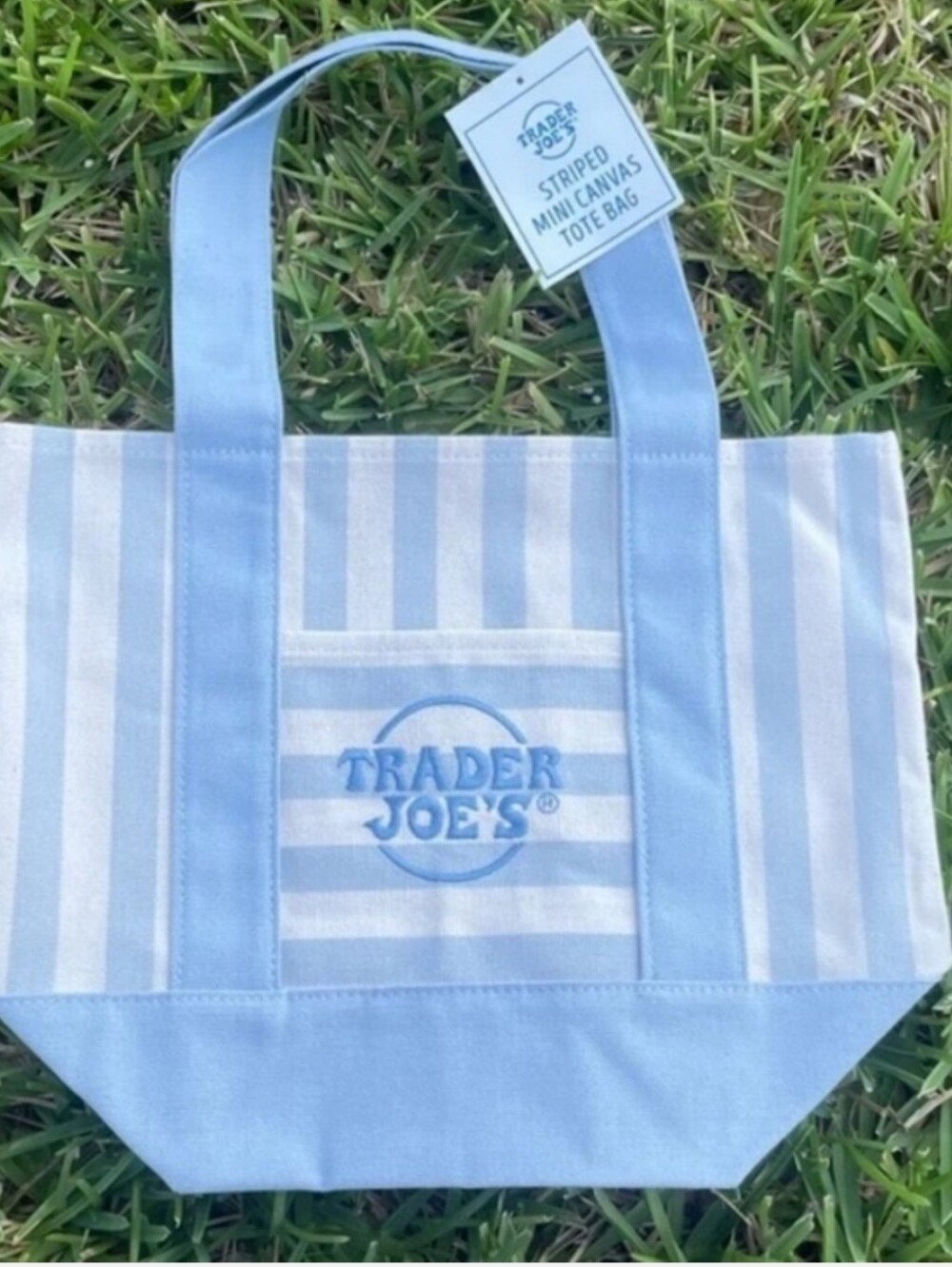 Trader Joe's Light Blue & White Striped Tote